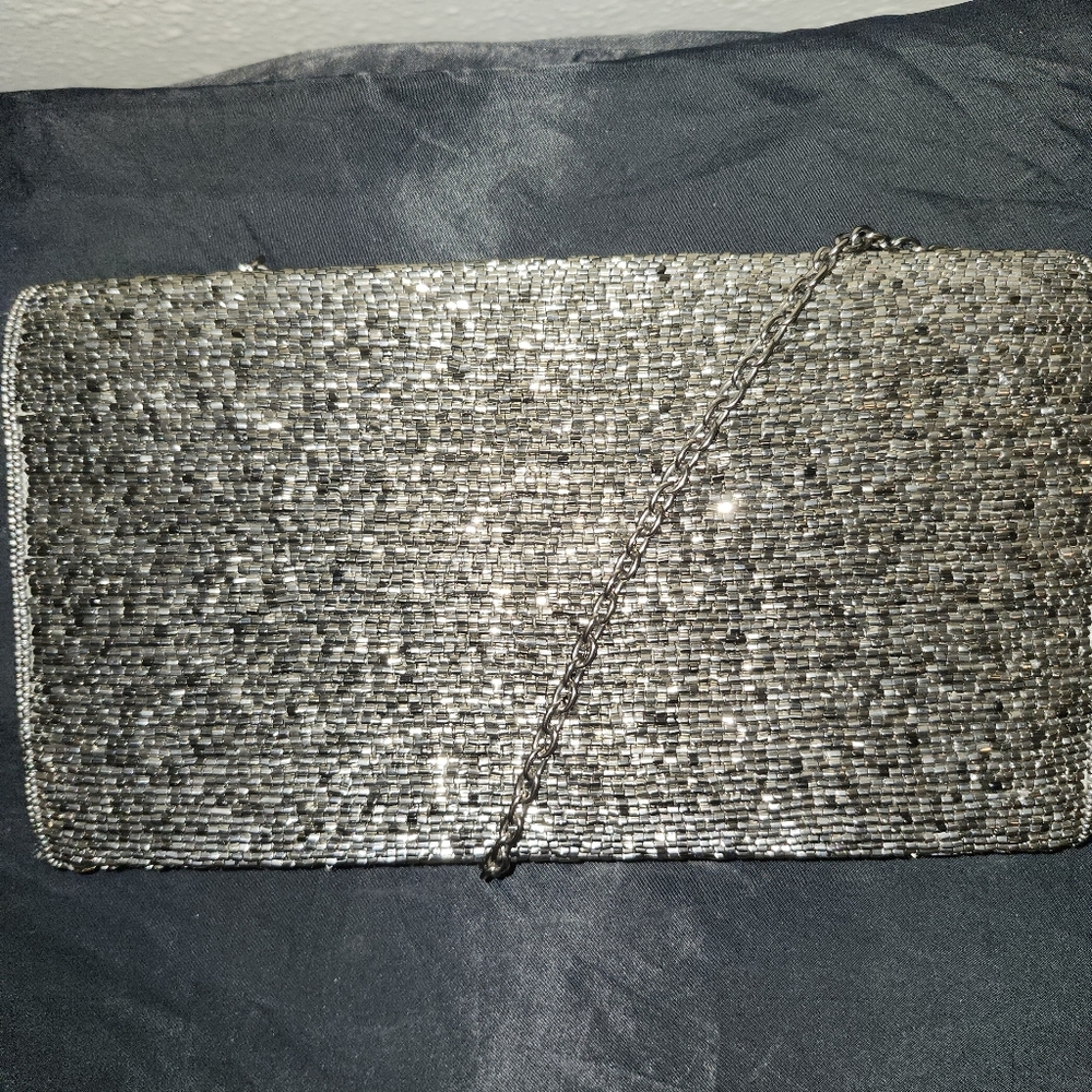 Pewter Art Deco Crystal And Beaded Envelope Purse - Picture 7 of 7